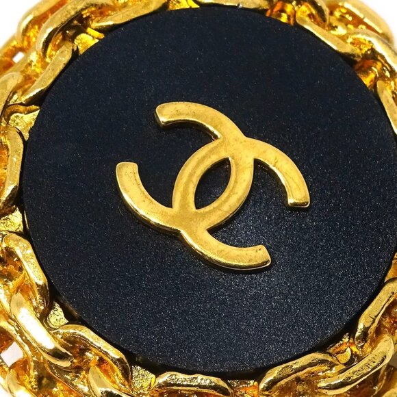 Chanel Button Earrings Clip-On Black Gold 93A - Picture 2 of 4